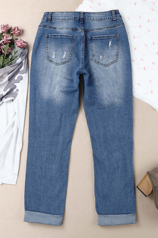 CLEARANCE Highland Cow Print Ripped Straight Leg Graphic Jeans denim
