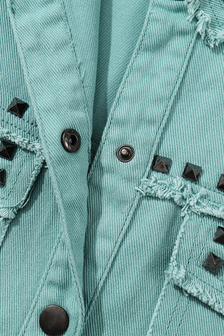 CLEARANCE Frayed Trim Vintage Rivet Denim Jacket