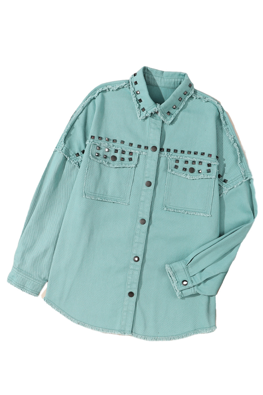 Green Frayed Trim Vintage Rivet Denim Jacket