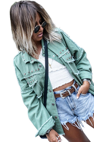 CLEARANCE Frayed Trim Vintage Rivet Denim Jacket
