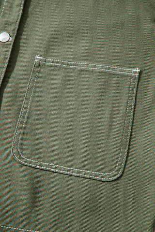 Smoke Green Pocket Collared Button Front Denim Jacket