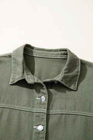 Smoke Green Pocket Collared Button Front Denim Jacket
