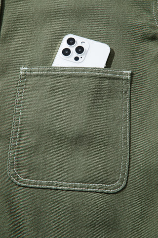 Smoke Green Pocket Collared Button Front Denim Jacket