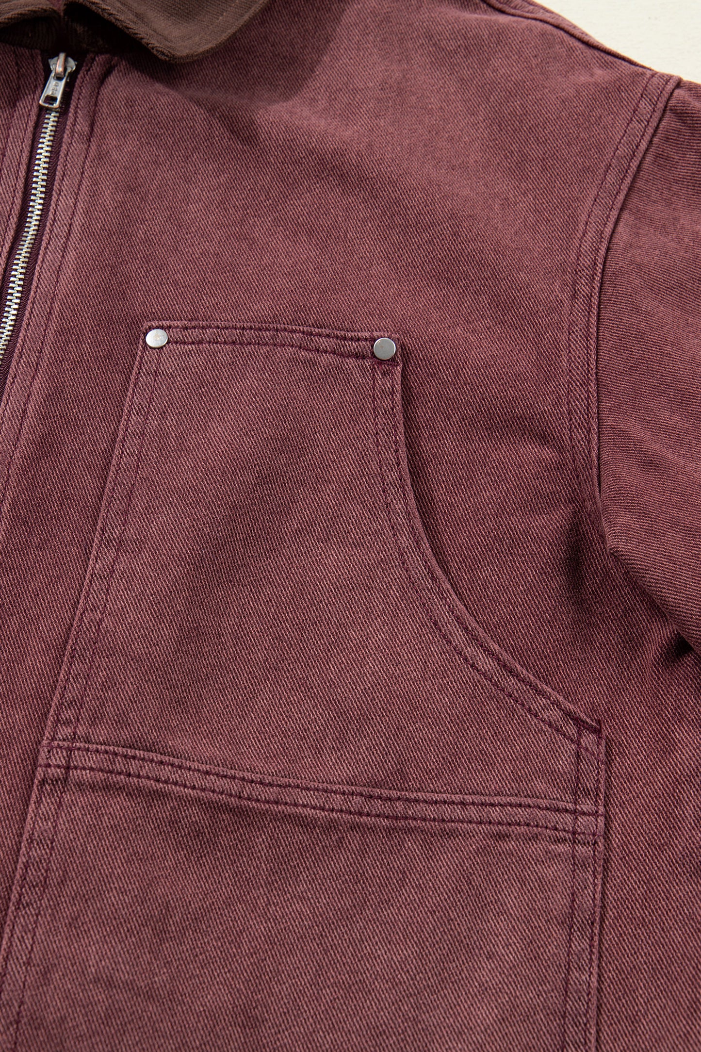 Coffee Corduroy Collar Zipped Front Denim Jacket