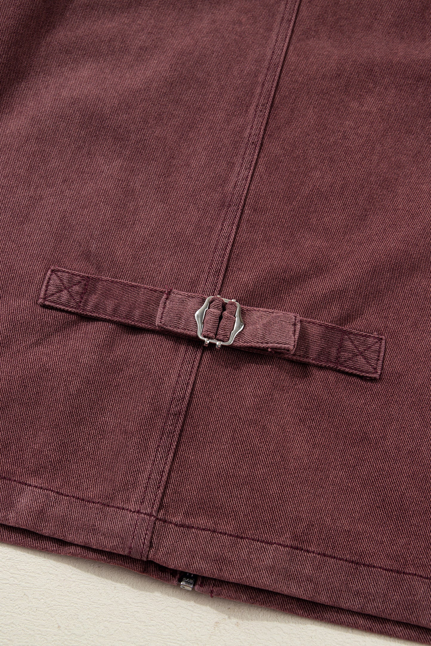 Coffee Corduroy Collar Zipped Front Denim Jacket