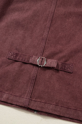Coffee Corduroy Collar Zipped Front Denim Jacket