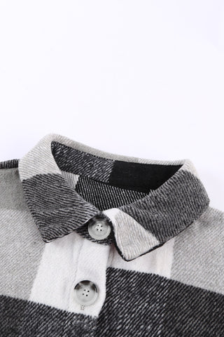 Plaid Color Block stripe Buttoned Long Sleeve Jacket with Pocket