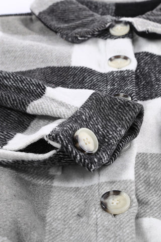 Plaid Color Block stripe Buttoned Long Sleeve Jacket with Pocket