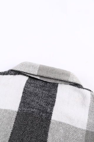 Plaid Color Block stripe Buttoned Long Sleeve Jacket with Pocket