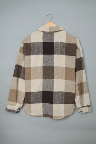 Plaid Color Block stripe Buttoned Long Sleeve Jacket with Pocket