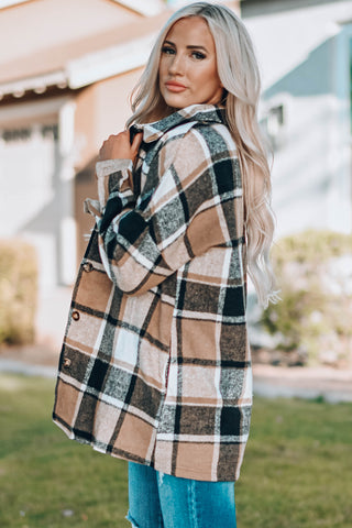 Plaid stripe black tan Buttoned Jacket shacket