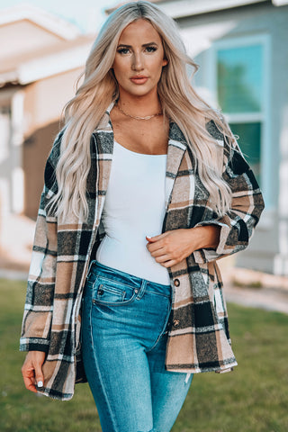 Plaid stripe black tan Buttoned Jacket shacket