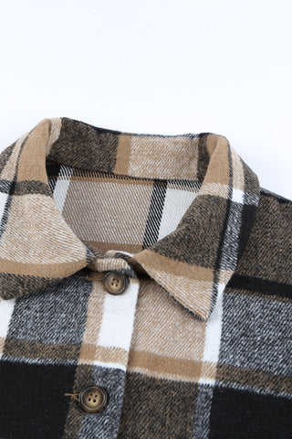 Plaid stripe black tan Buttoned Jacket shacket