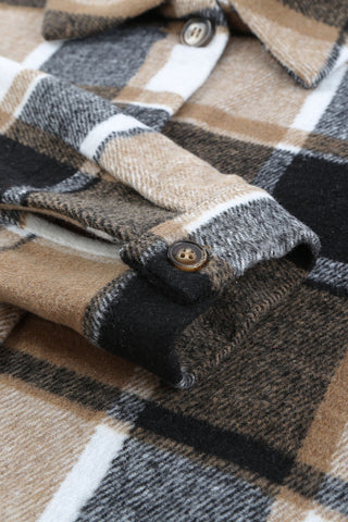 Plaid stripe black tan Buttoned Jacket shacket
