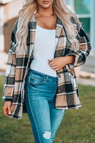 Plaid stripe black tan Buttoned Jacket shacket