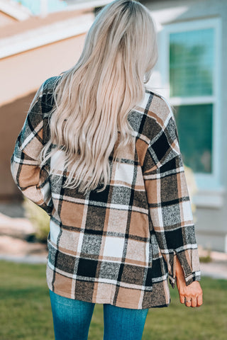 Plaid stripe black tan Buttoned Jacket shacket