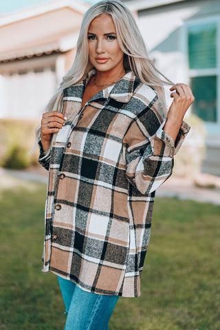 Plaid stripe black tan Buttoned Jacket shacket