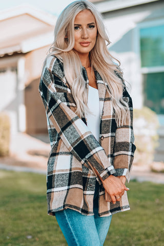Plaid stripe black tan Buttoned Jacket shacket