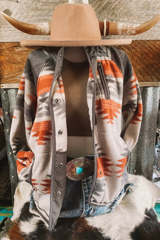 CLEARANCE Western Aztec Snap Buttoned Fleece Jacket