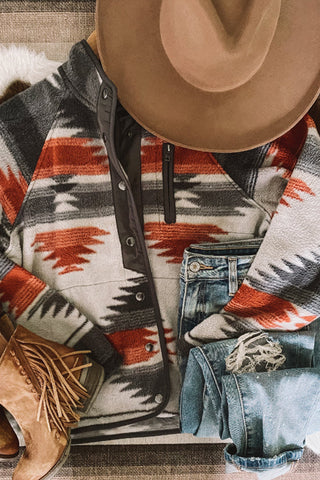 CLEARANCE Western Aztec Snap Buttoned Fleece Jacket