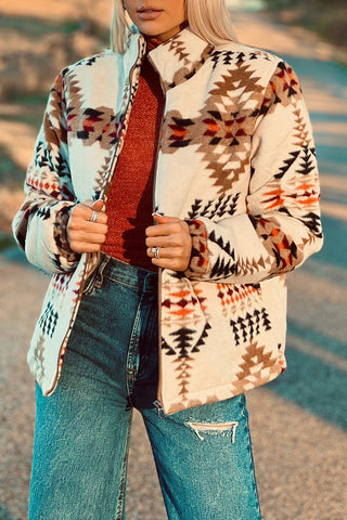 CLEARANCE Aztec Printed Stand Neck Zip Up Jacket