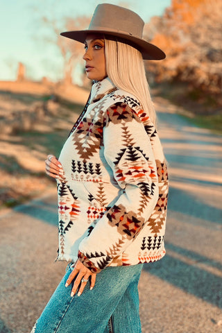 CLEARANCE Aztec Printed Stand Neck Zip Up Jacket
