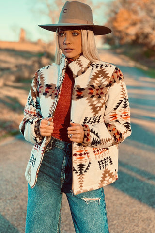 CLEARANCE Aztec Printed Stand Neck Zip Up Jacket