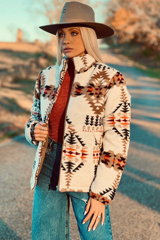 CLEARANCE Aztec Printed Stand Neck Zip Up Jacket