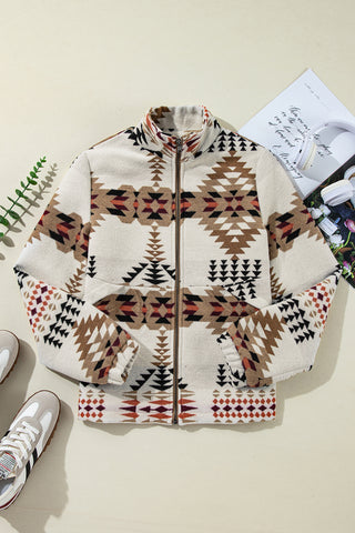 CLEARANCE Aztec Printed Stand Neck Zip Up Jacket