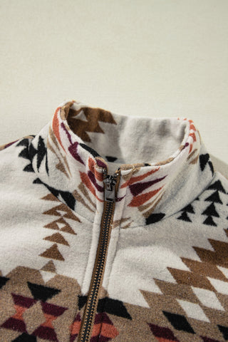 CLEARANCE Aztec Printed Stand Neck Zip Up Jacket