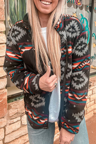 CLEARANCE Aztec Printed Zip Up Collar Jacket