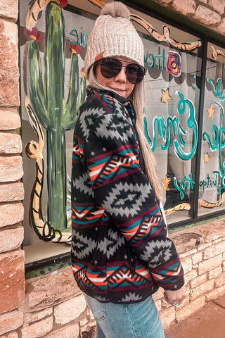 CLEARANCE Aztec Printed Zip Up Collar Jacket