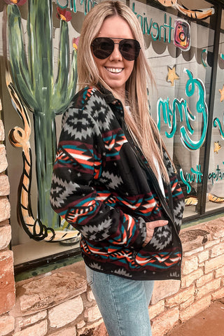 CLEARANCE Aztec Printed Zip Up Collar Jacket