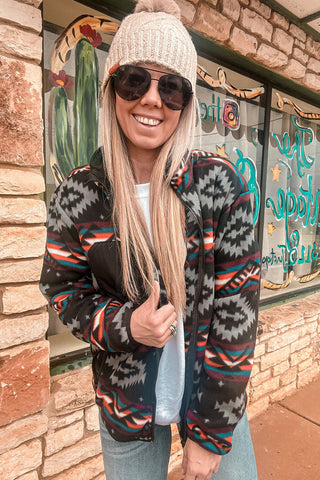 CLEARANCE Aztec Printed Zip Up Collar Jacket
