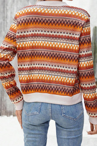 ***CLEARANCE*** Orange Boho Striped Zip Up Long Sleeve Jacket