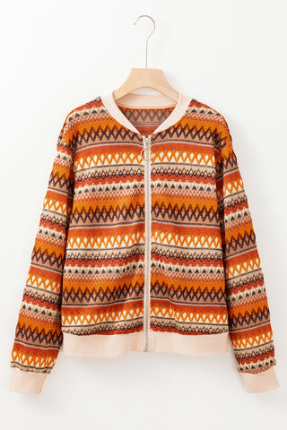 ***CLEARANCE*** Orange Boho Striped Zip Up Long Sleeve Jacket