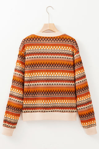 ***CLEARANCE*** Orange Boho Striped Zip Up Long Sleeve Jacket