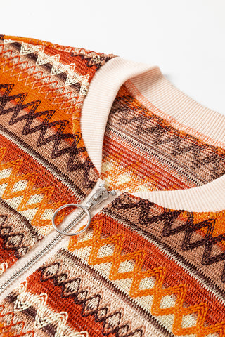 ***CLEARANCE*** Orange Boho Striped Zip Up Long Sleeve Jacket