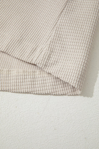 Beige Solid Color Textured Patchwork Flap Pocket Shacket
