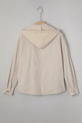 Beige Solid Color Textured Patchwork Flap Pocket Shacket