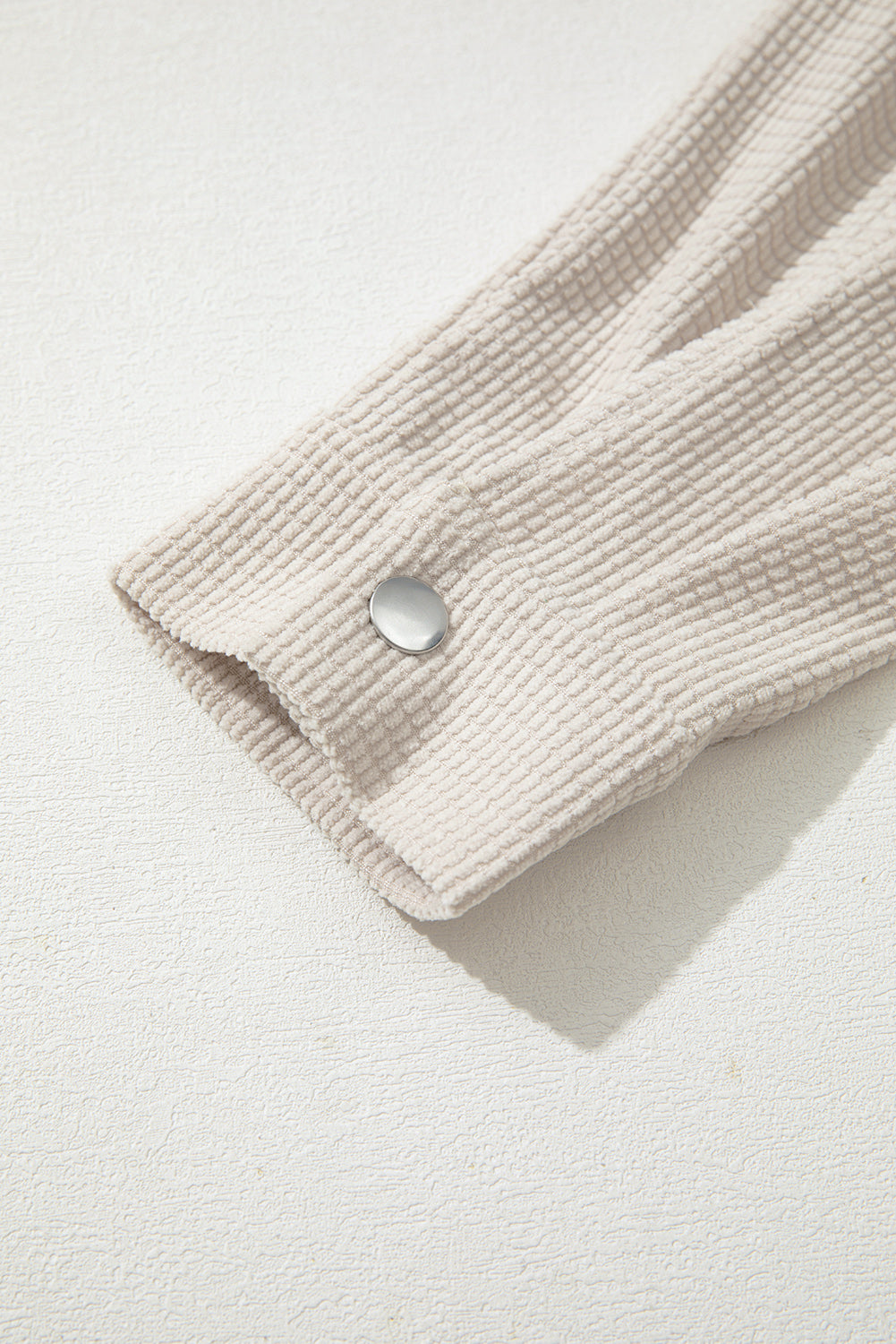 Beige Solid Color Textured Patchwork Flap Pocket Shacket