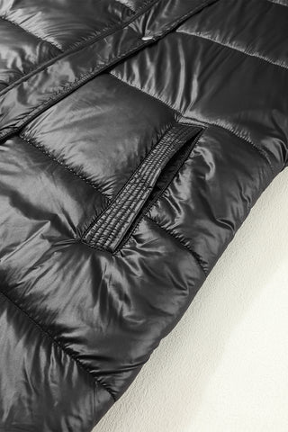 ***CLEARANCE *** Black Hooded Long Quilted Vest Coat