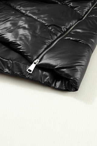 ***CLEARANCE *** Black Hooded Long Quilted Vest Coat