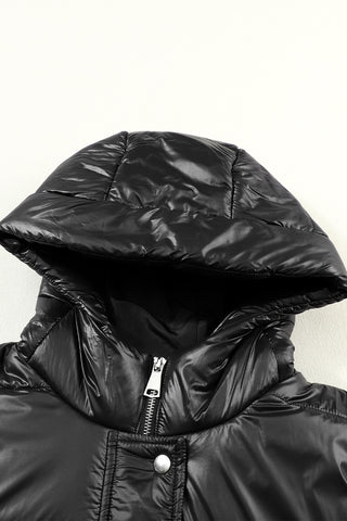 ***CLEARANCE *** Black Hooded Long Quilted Vest Coat