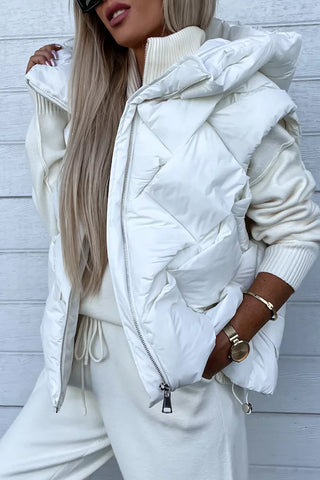 ***CLEARANCE **** Quilted Zipper Front Thermal Hooded Vest Coat