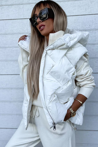 ***CLEARANCE **** Quilted Zipper Front Thermal Hooded Vest Coat
