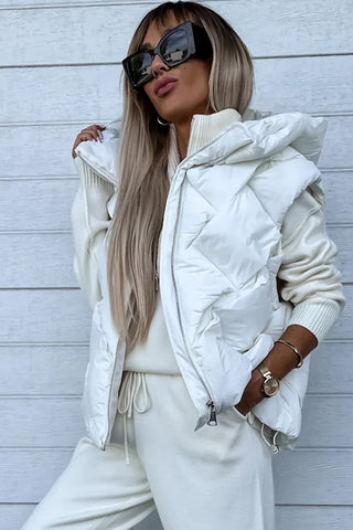 ***CLEARANCE **** Quilted Zipper Front Thermal Hooded Vest Coat