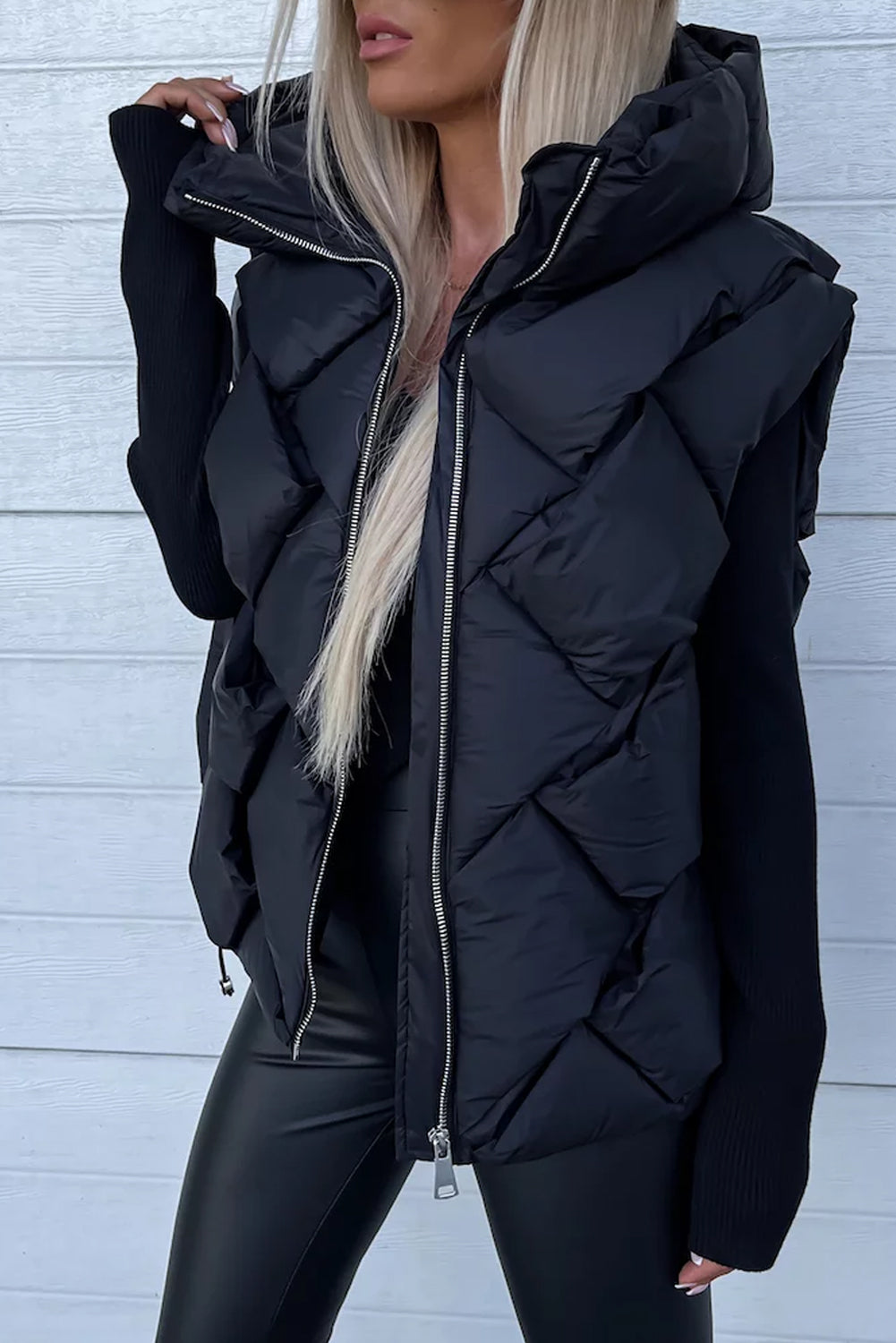 Quilted Zipper Front Thermal Hooded Vest Coat