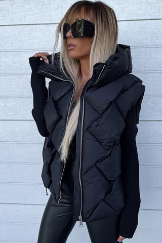 ***CLEARANCE **** Quilted Zipper Front Thermal Hooded Vest Coat
