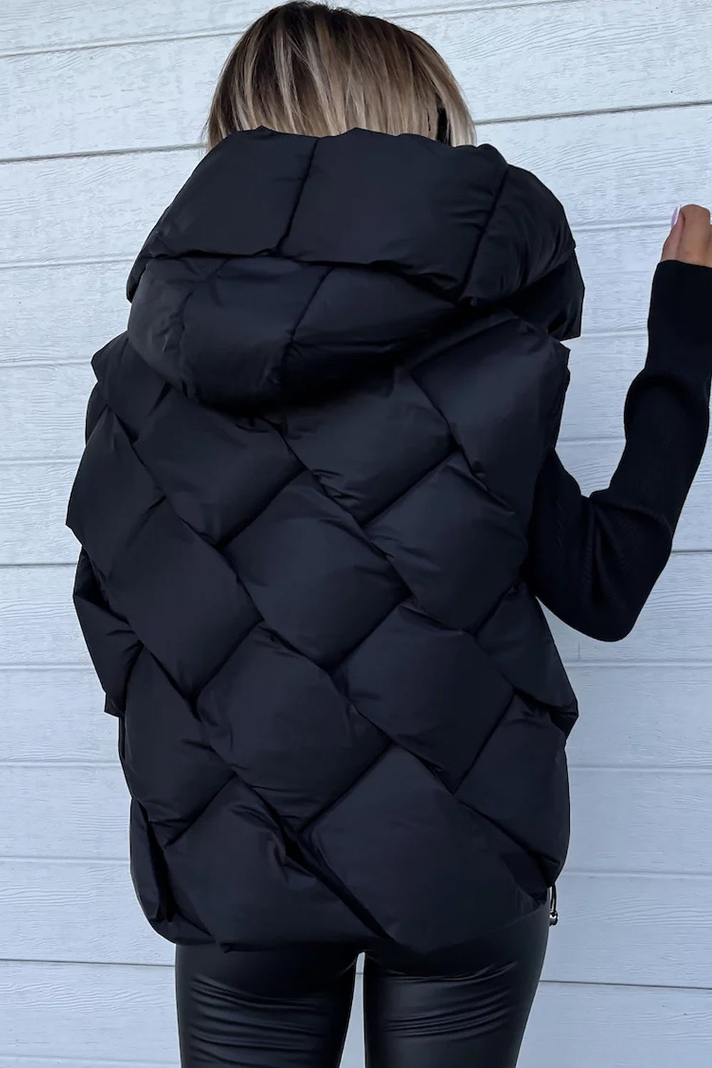 Quilted Zipper Front Thermal Hooded Vest Coat